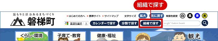 「組織で探す」をクリックのイメージ