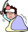 氷のうを額にのせる人のイラスト