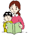 本を読む親子のイラスト